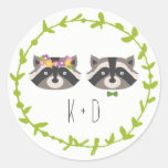 Whimsical Forest Raccoons Rustic Wedding Classic Round Sticker