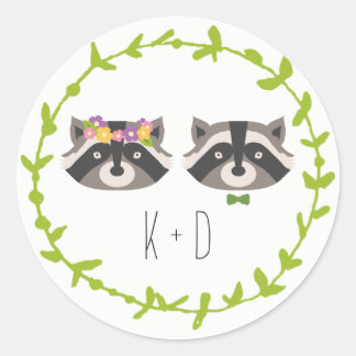 Whimsical Forest Raccoons Rustic Wedding Classic Round Sticker