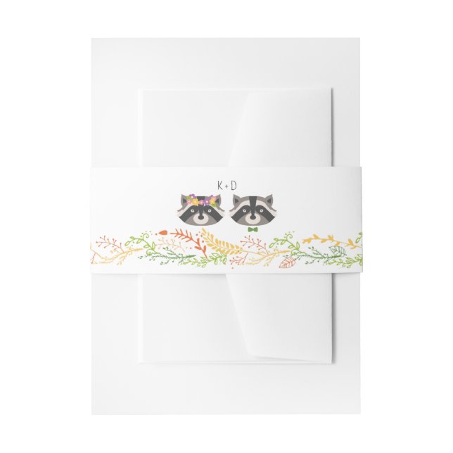 Whimsical Forest Raccoons Rustic Wedding Invitation Belly Band (Front Example)