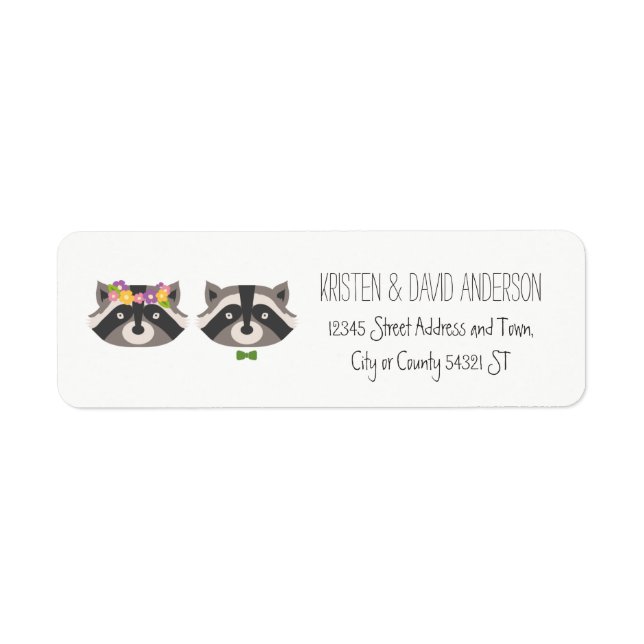 Whimsical Forest Raccoons Rustic Wedding Label (Front)