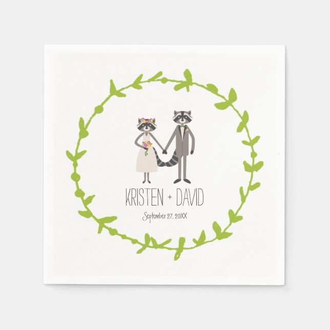 Whimsical Forest Raccoons Rustic Wedding Napkins (Front)