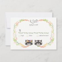 Whimsical Forest Raccoons Rustic Wedding RSVP