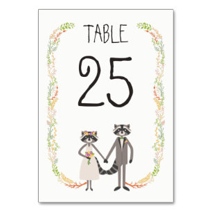 Whimsical Forest Raccoons Rustic Wedding Table Table Number
