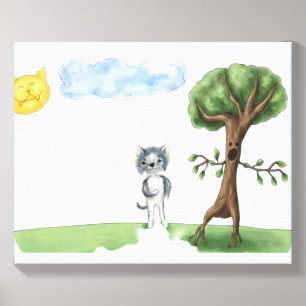Whimsical Forest Tale Little Wolf and Magic Tree P Canvas Photo Tile