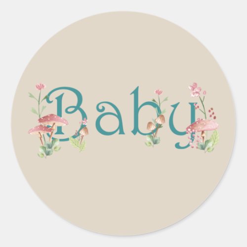 Whimsical Forest Theme with Mushrooms Baby Shower Classic Round Sticker