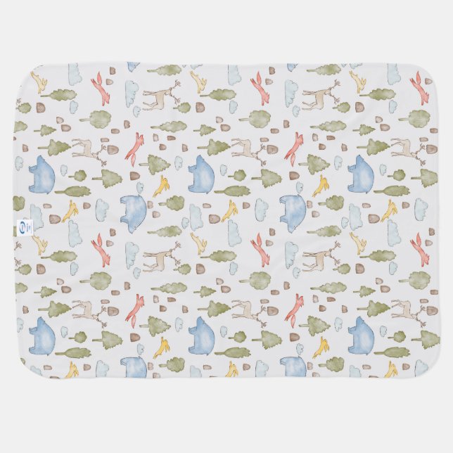 Whimsical Forest Wildlife Wonderland Pattern Baby Blanket (Back Horizontal)