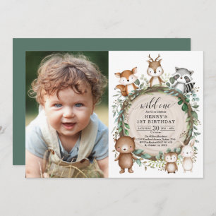 Whimsical Forest Woodland Animal Wild One Birthday Invitation