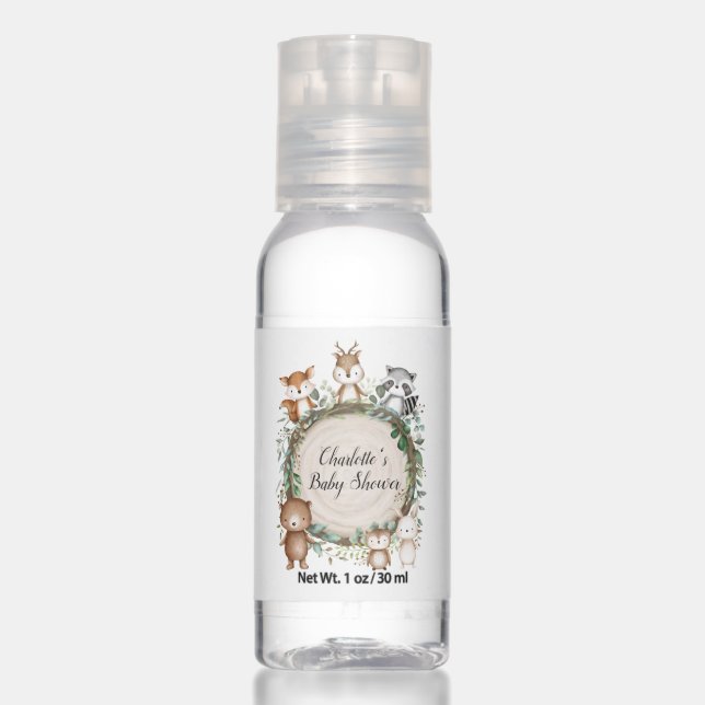 Whimsical Forest Woodland Animals Baby Birthday Hand Sanitizer (Front)