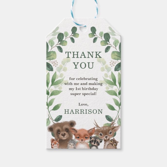 Whimsical Forest Woodland Animals Thank You Gift Tags
