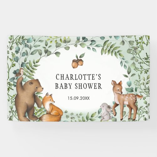 Whimsical Forest Woodland Animals Welcome Baby Banner