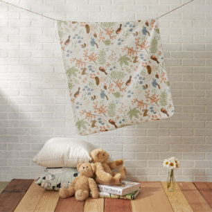 Whimsical forest woodland plants autumn fall baby blanket