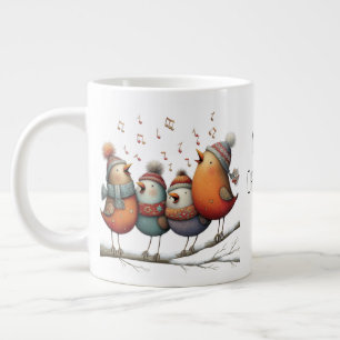 Whimsical Four Calling Birds 12 Days of Christmas Giant Coffee Mug