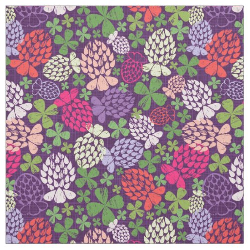 Whimsical four leafed clover flowers and foliage fabric