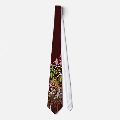 Whimsical Four Seasons Trees on Brown Custom Tie