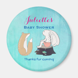 Whimsical Fox and Rabbit Baby Shower Thank You Magnet