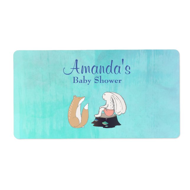 Whimsical Fox and Rabbit Water Bottle Label (Front)