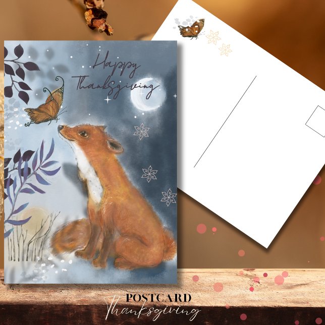 Whimsical Fox & Butterfly Mystical Thanksgiving Postcard (Whimsical Fox & Butterfly Mystical Thanksgiving Postcard)