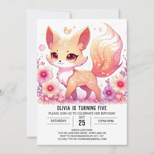 Whimsical Fox Digital Birthday Invitation (Front)