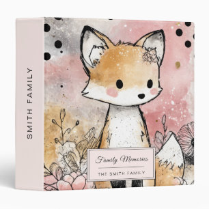 Whimsical Fox Floral Watercolor Art 3 Ring Binder