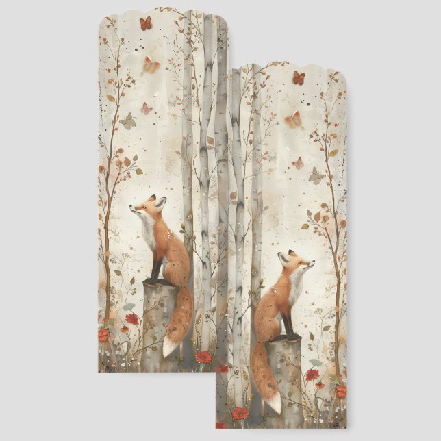 Whimsical Fox Flowers Butterflies Illustration Bookmarks (Front & Back)