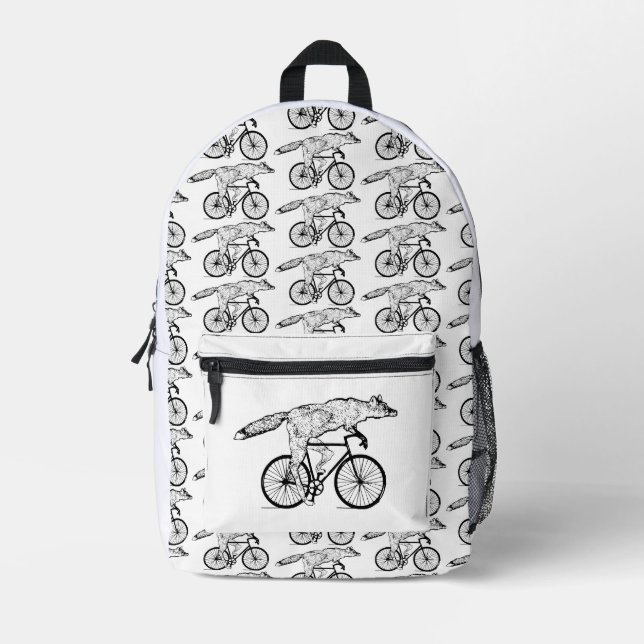 Whimsical Fox on Bicycle Art Print Printed Backpack (Front)