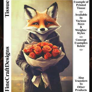 Whimsical Fox, Orange Roses Bouquet DC5F Decoupage Tissue Paper