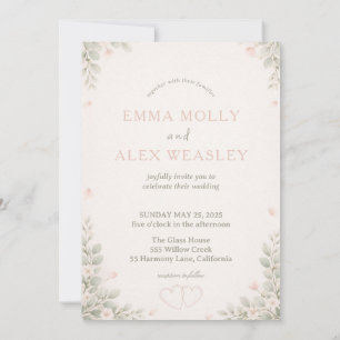 Whimsical Fox & Pastel Floral Wedding Invitation