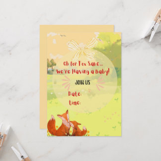 Whimsical fox, warm colors, woodland charm invitation