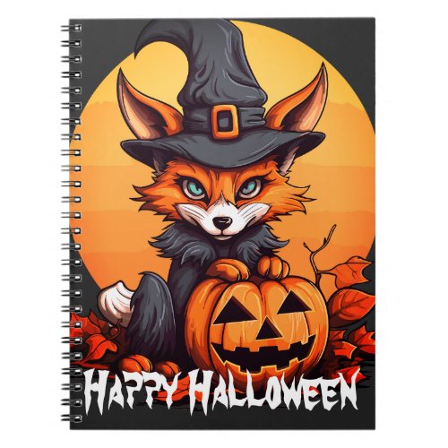 Whimsical Fox Wearing Witchs Hat Halloween Magic Notebook