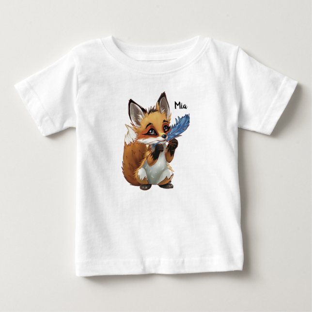 Whimsical Fox with a Feather Baby T-Shirt (Front)