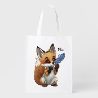 Whimsical Fox with a Feather Grocery Bag