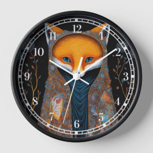 Whimsical Fox Woodland Fantasy Art Clock