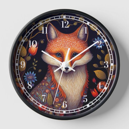 Whimsical Fox Woodland Fantasy Art Clock