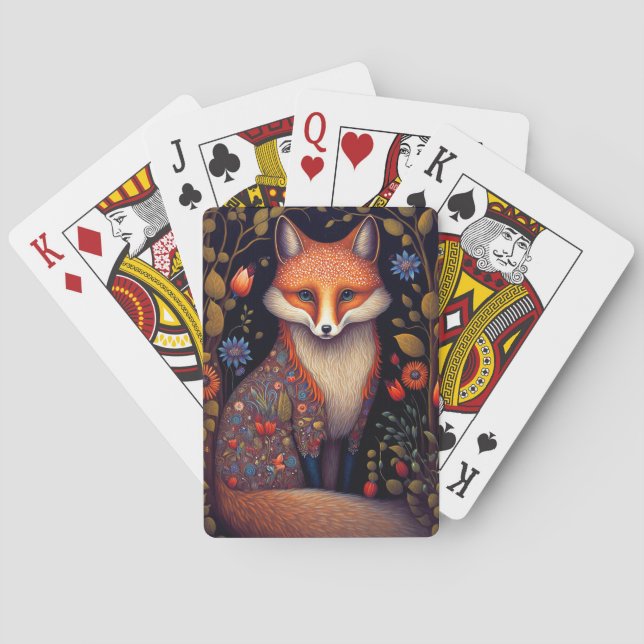 Whimsical Fox Woodland Fantasy Art Poker Cards (Back)