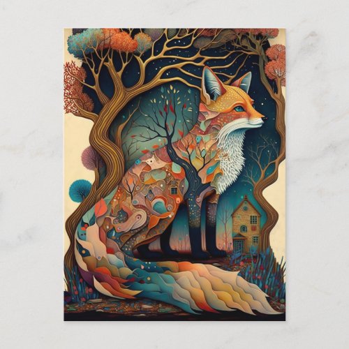 Whimsical Fox Woodland Fantasy Art Postcard