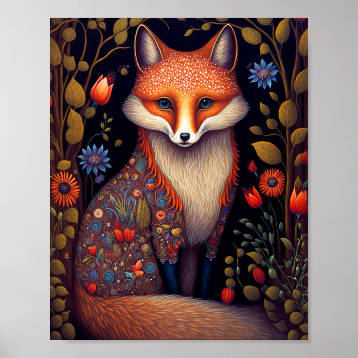 Whimsical Fox Woodland Fantasy Art Poster | Zazzle