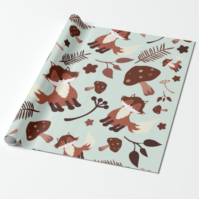 Whimsical Fox Wrapping Paper (Unrolled)