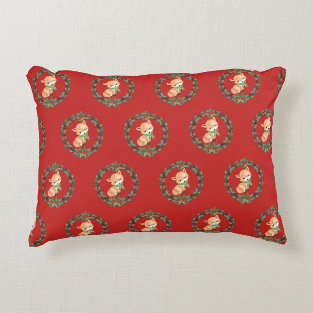 Whimsical Fox Wreath Accent Pillow (Front)