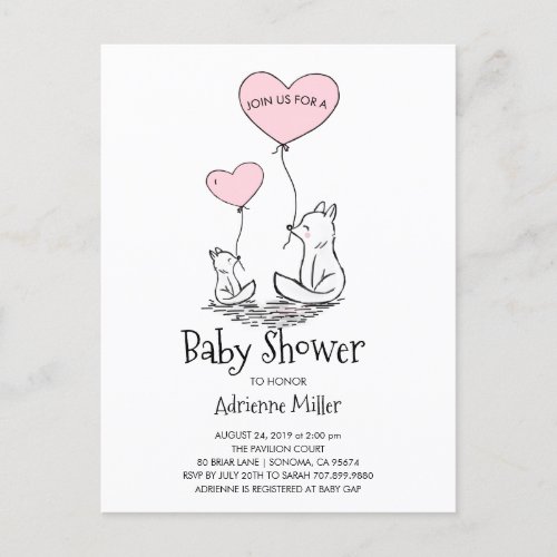 Whimsical Foxes and Balloons Boy Baby Shower Invitation Postcard