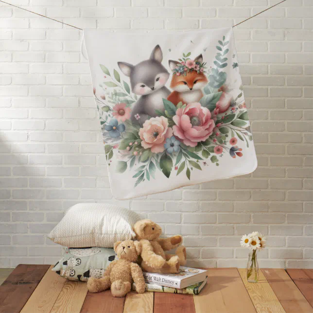 Whimsical Foxes and Flowers Baby Blanket Zazzle