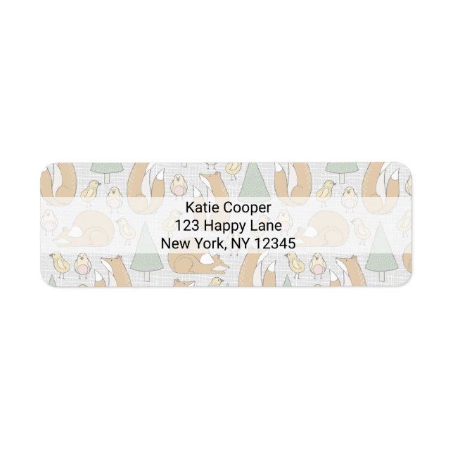 Whimsical Foxes, Birds and Trees Illustrated Label (Front)