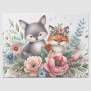Whimsical Foxes flowers and Greenery Tissue Paper