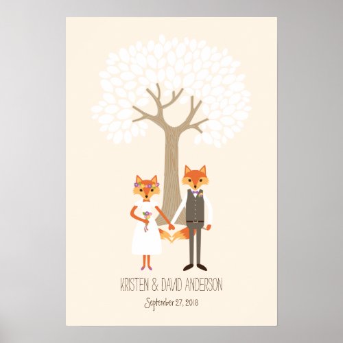 Whimsical Foxes Ivory Fingerprint Signature Tree Poster