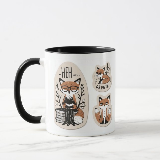 Whimsical Foxes - "Meh Growth" Cute & Playful  Mug (Left)