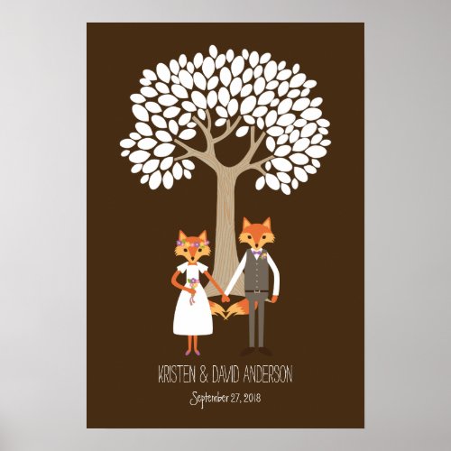 Whimsical Foxes Wedding Fingerprint Signature Tree Poster