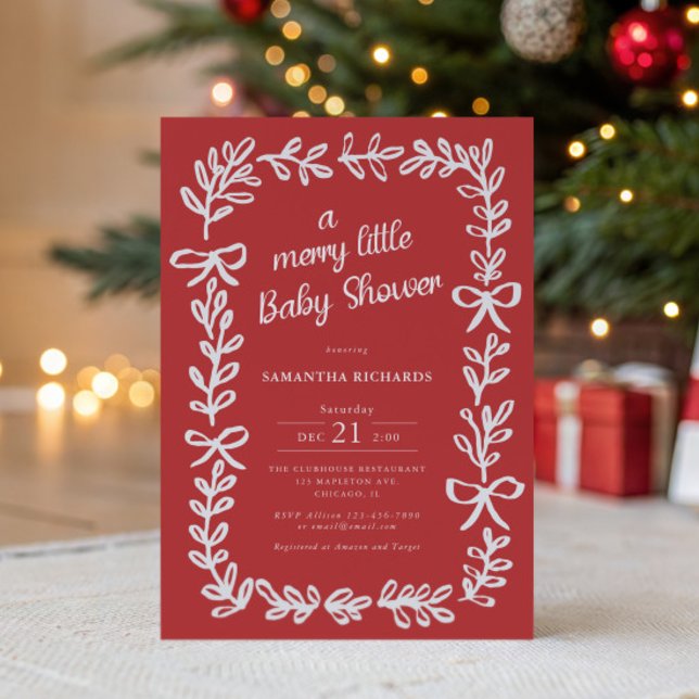 Whimsical frame and bows Merry little baby shower Invitation (Creator Uploaded)