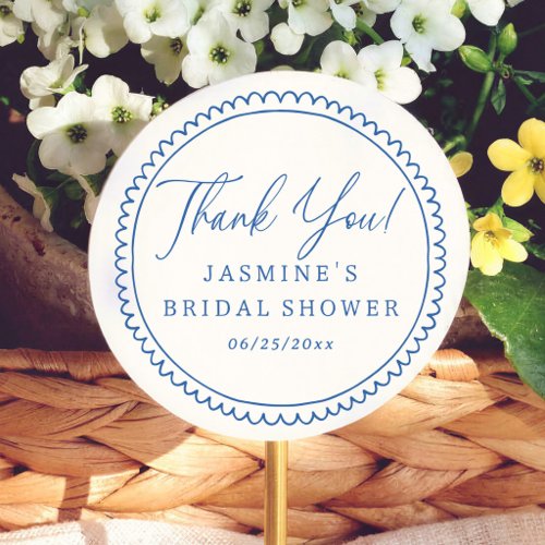 Whimsical Frame Blue Bridal Shower Thank You Favor Classic Round Sticker