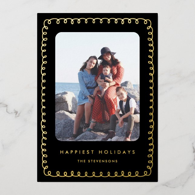 Whimsical Frame Happiest Holidays Foil Holiday Card (Front)