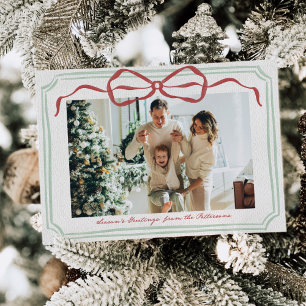 Whimsical Frame Holiday Bow Family Photo Card