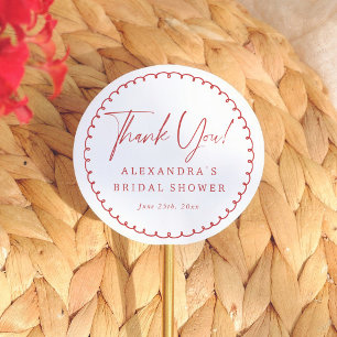 Whimsical Frame Red Bridal Shower Thank You Favor Classic Round Sticker
